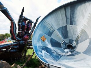 a huge spider sculpture at the Funnel Web thrill ride, Jamberoo Action Park