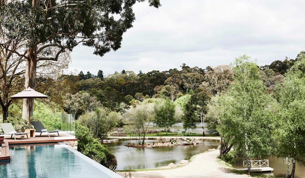 Pool at the Lake House with views of Lake Daylesford