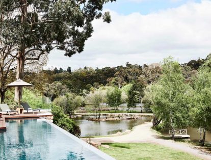Pool at the Lake House with views of Lake Daylesford